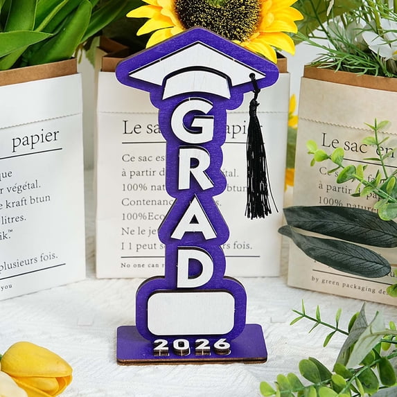 Uxgjfwu Graduation Season Wooden Tabletop Ornament, Holiday Decorative Gift for Graduate, 3D Design Desktop Display for Home, Office, Keepsake, Engraved