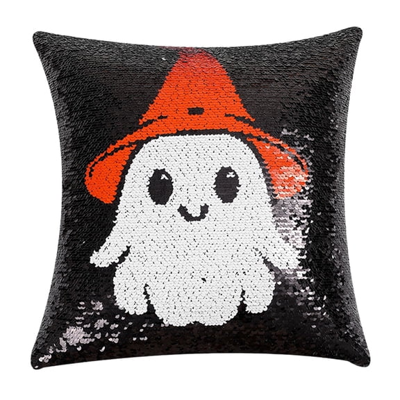 Uxgjfwu Halloween Pillow Cover - Reversible Glitter Ghost Pumpkin Flip Decor for Sofa Couch Bedroom Holiday Home Party Decoration