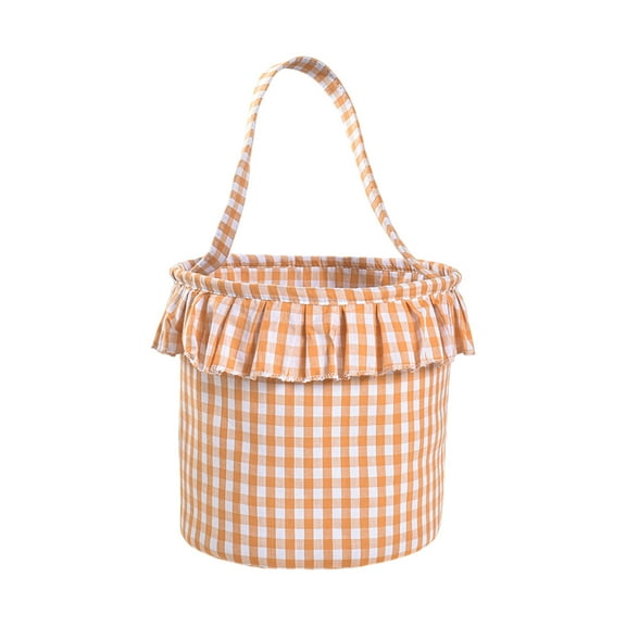 Uxgjfwu Halloween Plaid Hand Basket, Tassel Barrel Design with Plaid Cloth for Scene Arrangement, Party Decor Accessory, Rustic Fall Decoration