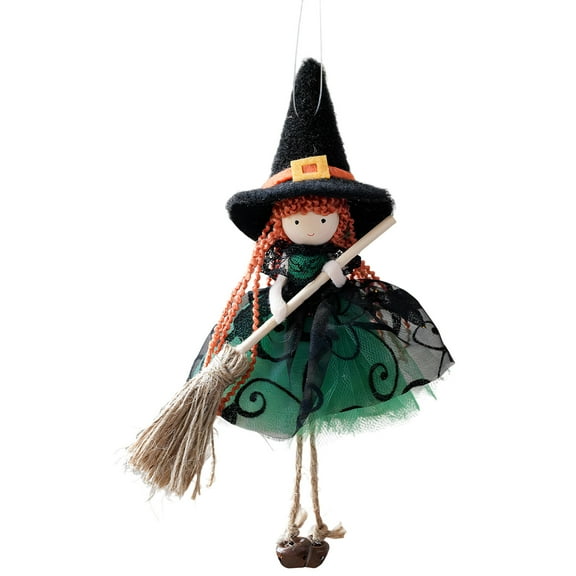 Uxgjfwu Halloween Witch Doll Broomstick Angel Girl Decor, Hanging Pendant for Home Yard Scary Scene Setup