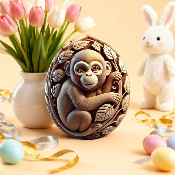 Uxgjfwu Hand Carved Resin Easter Eggs, Animal Design Ornamental Eggs for Easter Decor, Decorative Gift for Spring Celebration, Table Centerpiece, Collectible Item