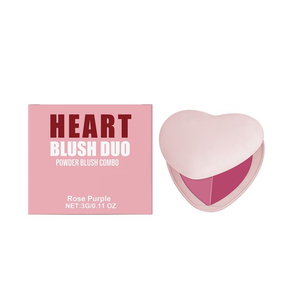 Uxgjfwu Heart Shaped Double Color Powder Blusher, Fresh and Non Greasy Finish, Natural Blendable Cheek Color, Long Lasting Face Blush for Daily Makeup, 0.1 oz