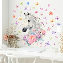 Uxgjfwu Horse with Flowers and Butterflies Wall Decal, Removable Adhesive Wall Sticker for Home Decor, Nature Inspired Art for Living Room, Bedroom, DIY Wall Upgrade