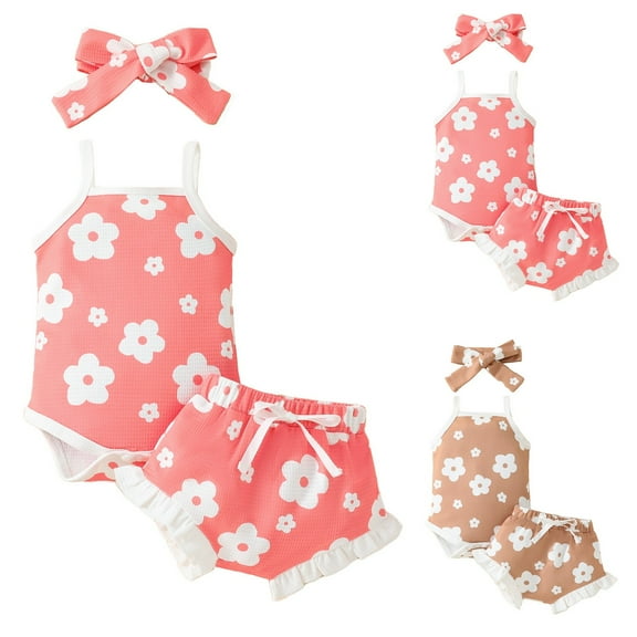 Uxgjfwu Infant Baby Girls Clothing Sets Sling Fashion Sleeveless Print Printing Shorts Sets