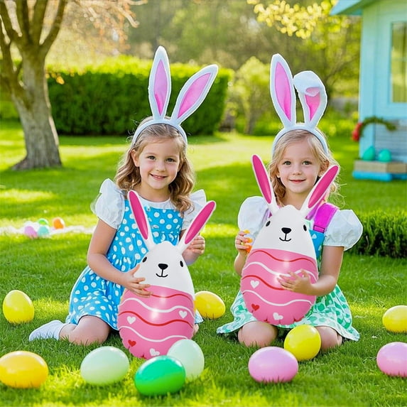 Uxgjfwu Inflatable Easter Egg Decoration for Courtyard, Large PVC Blow Up Easter Egg and Bunny Balloon, Festive Outdoor Inflatable Toy for Spring Holiday and Garden Party