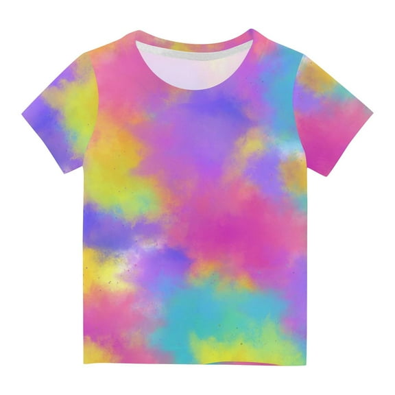 Uxgjfwu Kids Boys Girls Tie-dye Short Sleeve T-Shirt Kids Summer Clothes Tops T-Shirt Tee Sizes 3-14,Pink