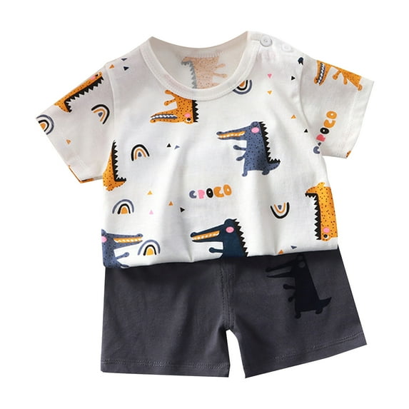 Uxgjfwu Kids Outfit Sets Summer Clothing Sets Cute Pattern Print Round Neck Shirts Boys and Girls Short Sleeve Shirts Shorts 2-Piece Set