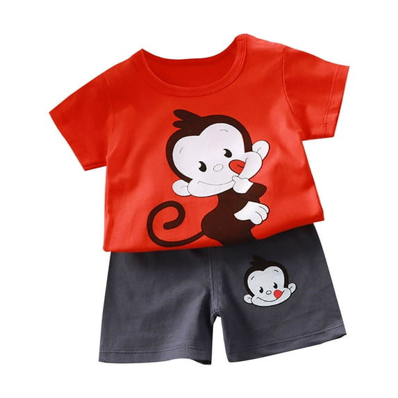 Uxgjfwu Kids Outfit Sets Summer Clothing Sets Cute Pattern Print Round Neck Shirts Boys and Girls Short Sleeve Shirts Shorts 2-Piece Set