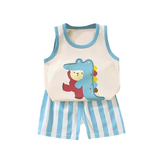 Uxgjfwu Kids Outfit Summer Clothing Sets Printed Tops Toddler Casual Sleeveless Shirts Shorts Sets