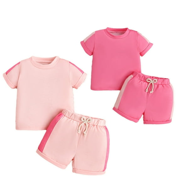 Uxgjfwu Kids Outfits Summer Solid Color Clothing Sets Short Sleeve Sets Babies Girls Two-piece Set
