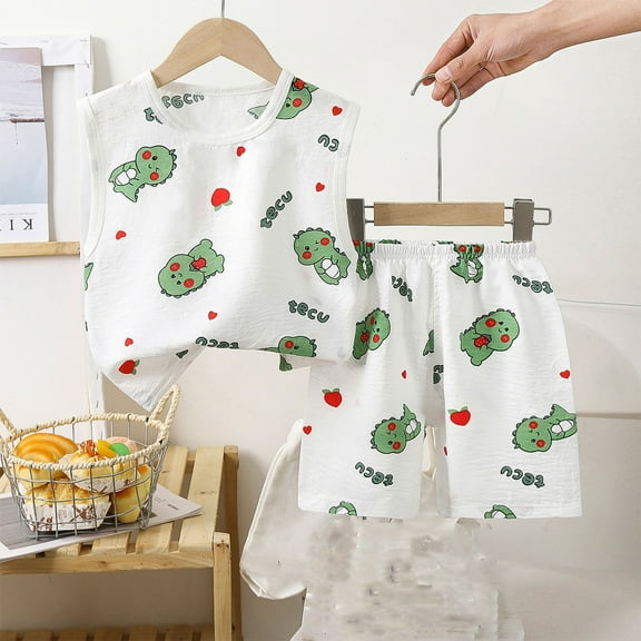 Uxgjfwu Kids Pajama Sets Printed Short Sleeve Tops Round Neck Shirt Shorts Set Home Clothes Outfit Sets