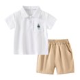 thumbnail image 1 of Uxgjfwu Kids Short Sleeve Suit Summer Clothing Toddler Outfits Turndown Collar Botton Solid Color Shorts Sets, 1 of 8