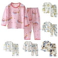 thumbnail image 1 of Uxgjfwu Kids Summer Outfits for Boys Girls Casual Long Sleeve Loungewear Thin Air-conditioned Suit Home Wear Sizes 12M-13T,Blue, 1 of 9