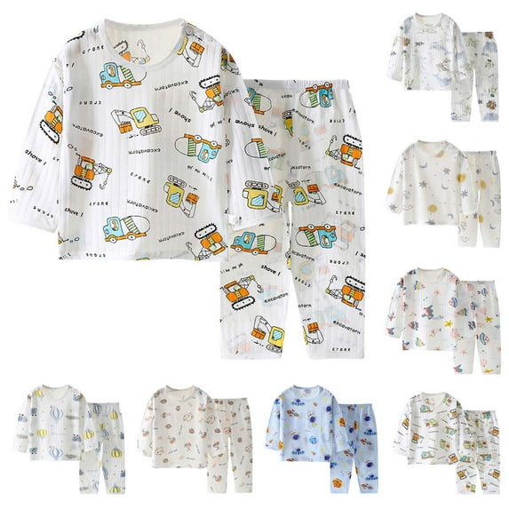 Uxgjfwu Kids Summer Outfits for Boys Girls Casual Long Sleeve Loungewear Thin Air-conditioned Suit Home Wear Sizes 12M-13T,Green