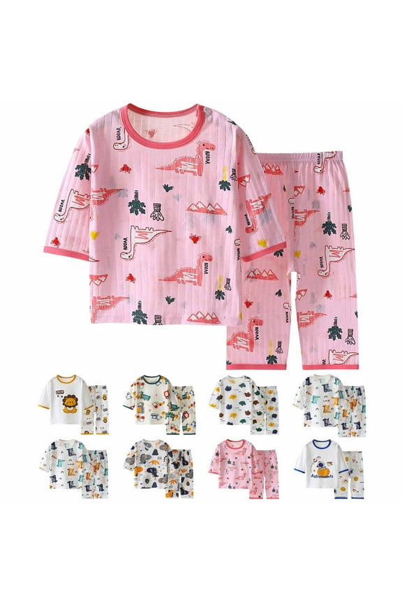 Uxgjfwu Kids Summer Outfits for Boys Girls Casual Short Sleeve Loungewear Thin Air-conditioned Suit Home Wear Sizes 12M-13T,Brown