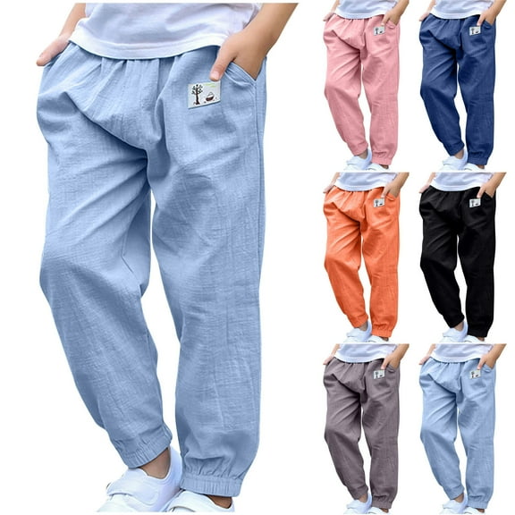 Uxgjfwu Kids Sweatpants Summer Printed Boys And Girls Pants Lightweight Pants Solid Color Loose Long Pant Casual Full Length Pants