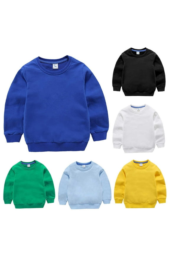 Uxgjfwu Kids Sweatshirt Boys Girls Hoodies Kids Plain Print Long Sleeve Sweater Pullover Outerwear Sizes 1-10,Black