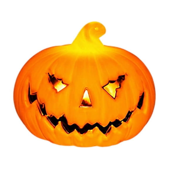 Uxgjfwu LED Light-Up Jack-O'-Lantern Ornament, Cute Carved Pumpkin Face Tabletop Decoration, Warm Glow Halloween Prop for Desk, Shelf, and Mantel Display