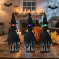 Uxgjfwu LED Witch Figurines Set of 3 Primitive Spooky Decor with Multi-Color Lights, Halloween Shelf Decor for Mantel Tabletop Indoor Display