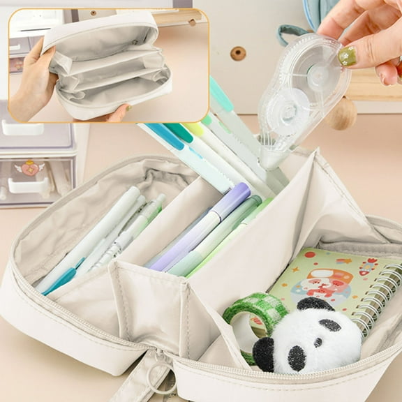 Uxgjfwu Large Capacity Multilayer Pencil Case with Zipper, Oxford Cloth Pen Pencil Holder for Sch-ool Office Supplies, Multi Compartment Organizer for Makeup and Stationery