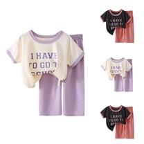 Uxgjfwu Loungwear Outfit Summer Girls Casual Clothing Sets Short Sleeve Round Neck Tops Pants Sets