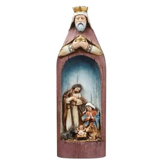 Uxgjfwu Nativity Scene Desktop Decoration, Religious Christmas Manger Display with Cloak and Bookshelf Style for Home Garden Forest Study Decor