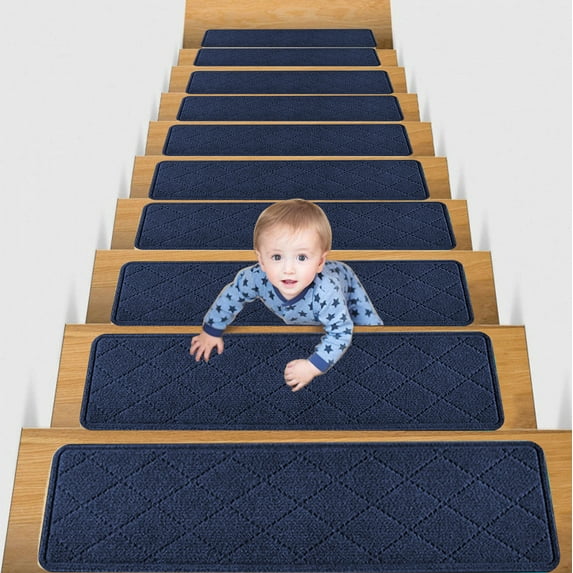 Uxgjfwu Non Slip Stair Treads Mats, Self Adhesive Striped Step Carpets for Indoor Stairs Washable Cut to Fit Home Safety