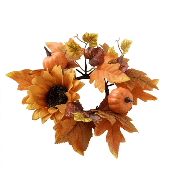 Uxgjfwu Pumpkin Candle Holder Decor - Sunflower Aroma Wreath for Thanksgiving Table Centerpiece Fall Home Decoration