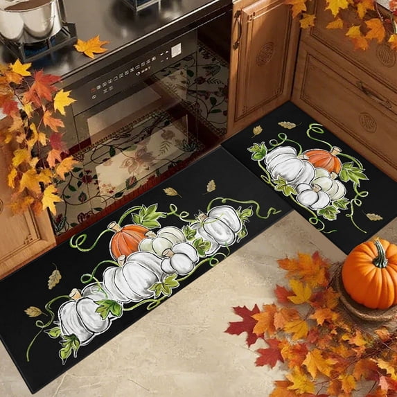 Elainilye Pumpkin Maple Leaf Doormat 2-Piece Set Long Strip Mat for Porch Entryway Halloween