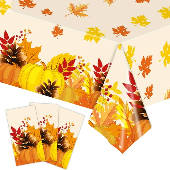 Uxgjfwu Pumpkin Maple Leaf Thanksgiving Tablecloth Disposable Autumn Harvest Design Party Supplies for Home Dining Decorations
