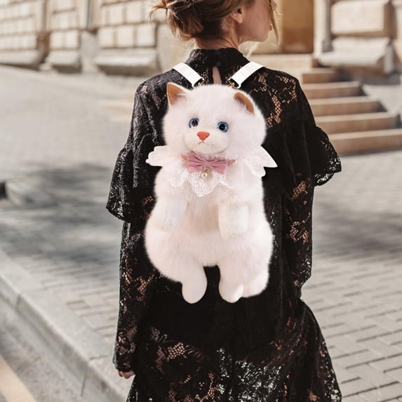 Uxgjfwu Ragdoll Cat Backpack Toy, Cute Kitty Double Shoulder Bag with Meow Sound, Doll for Girls, Plush Animal Pack for Outing, Gift, Interactive, Fun