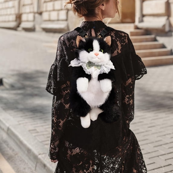 Uxgjfwu Ragdoll Cat Backpack Toy, Cute Kitty Double Shoulder Bag with Meow Sound, Doll for Girls, Plush Animal Pack for Outing, Gift, Interactive, Fun