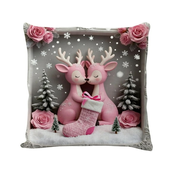 Uxgjfwu Red Christmas Pillow Cover 18x18 Inches Snowman Reindeer Design Linen Fabric for Sofa Decoration Holiday Decor Gift