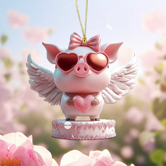 Uxgjfwu Red Heart Pig Pendant, Acrylic Car Interior Hanging Ornament, Cute Animal Shape Decoration for Rearview Mirror, Valentine's Day Gift, Decorative Accessory