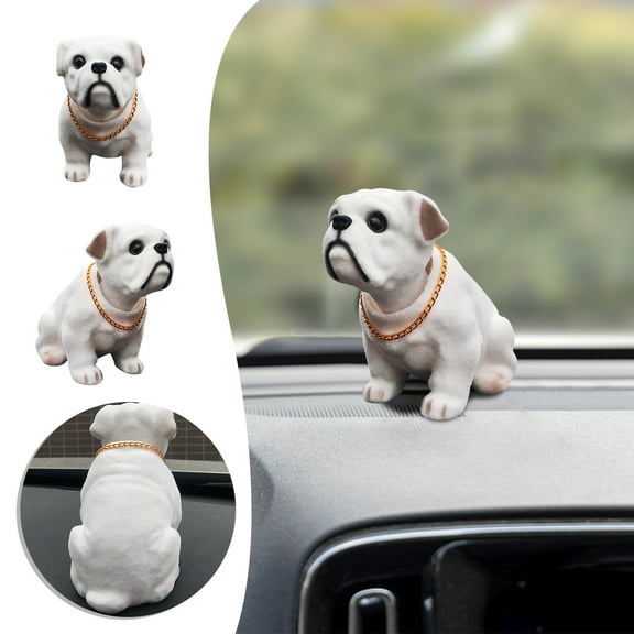 Uxgjfwu Resin Bobble Head Dog Car Decor, Cute Bulldog Dashboard Ornament for Interior, Shaking Head Figurine for Central Control Trolley, Fun Vehicle Accessory