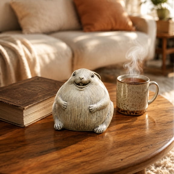 Uxgjfwu Resin Chubby Rabbit Garden Statue, Smiling Fat Bunny Outdoor Figurine, Weatherproof Yard Decor Sculpture, for Lawn Patio Balcony Flower Bed Garden Ornament