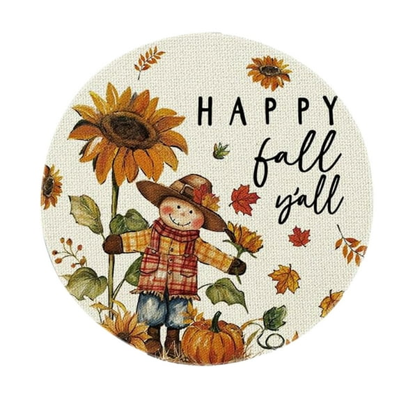 Uxgjfwu Round Placemats with Fall Maple Pumpkin Print, Faux Linen Material for Dining Table Home Decoration, Perfect for Thanksgiving Autumn Parties and Daily Meals