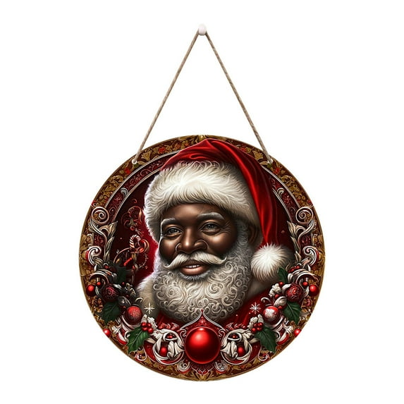 Uxgjfwu Santa Claus Wooden Wall Decoration Black Version for Christmas Holiday Door Hanging Handcrafted Festive Decor