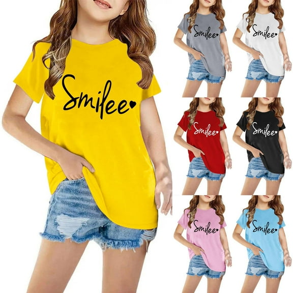 Uxgjfwu Shirts for Girls Short Sleeve Graphic T-Shirt Round Neck Crop Top for Girls and Boys T-Shirt Tee, Sizes 3-12