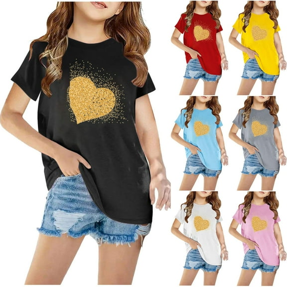 Uxgjfwu Shirts for Kids Short Sleeve Graphic T-Shirt for Girls and Boys T-Shirt Tee Kids Summer Clothes, Sizes 3-12