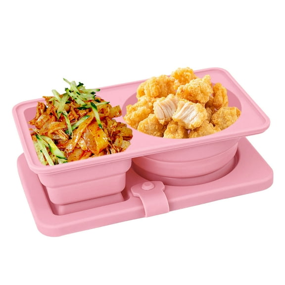 Elainilye Silicone Condiment Box 2 Compartment, Collapsible Reusable Snack Container, BPA-Free Leakproof Lunch Box for Sauce Dip