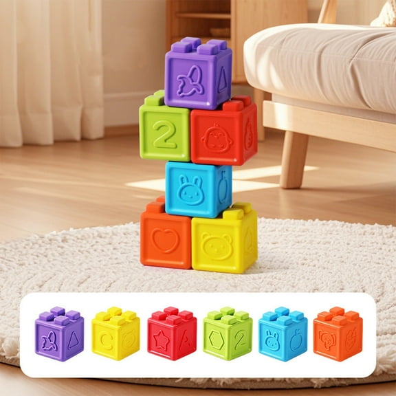 Uxgjfwu Silicone Stacking Blocks Toy Set, Soft Early Learning Toy for toddlers, Numbers Letters Animals Fruit and Shapes, High Elasticity Boil Sterilizable, Christmas Birthday Gifts