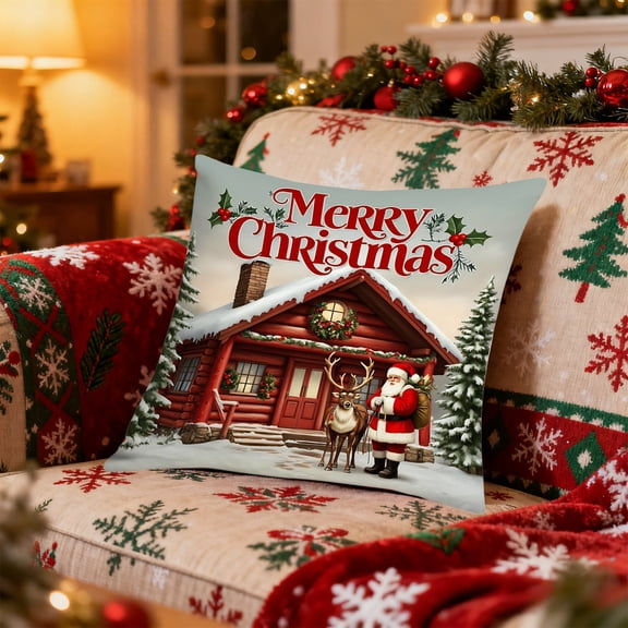 Uxgjfwu Snowman Deer Print Pillow Case, 3D Style Holiday Festive Cushion Cover, Soft Fabric Cover for Home, Office, Car Interior Decor