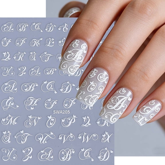 Uxgjfwu Special English Letter Nail Stickers, 3D Stereoscopic Design, Adhesive Decorative Nail Art, Trendy Alphabet Patterns for Creative Manicure Decoration