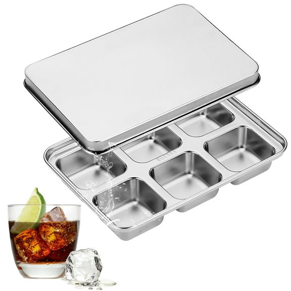 Uxgjfwu Stainless Steel Ice Cube Trays with Lid 2 Pack, Non-Stick Metal Freezer Tray for Perfect Cocktail Cubes, Easy Release Design