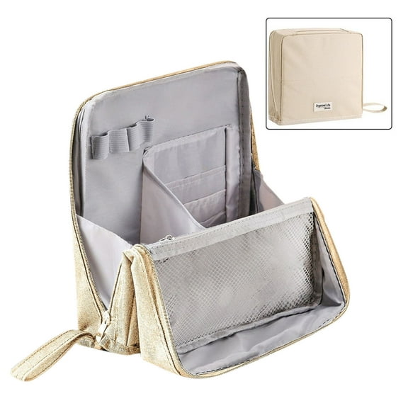 Uxgjfwu Standing Makeup Bag, Large Capacity Portable Waterproof Cosmetic Organizer with Compartments for Toiletries Travel Student Storage