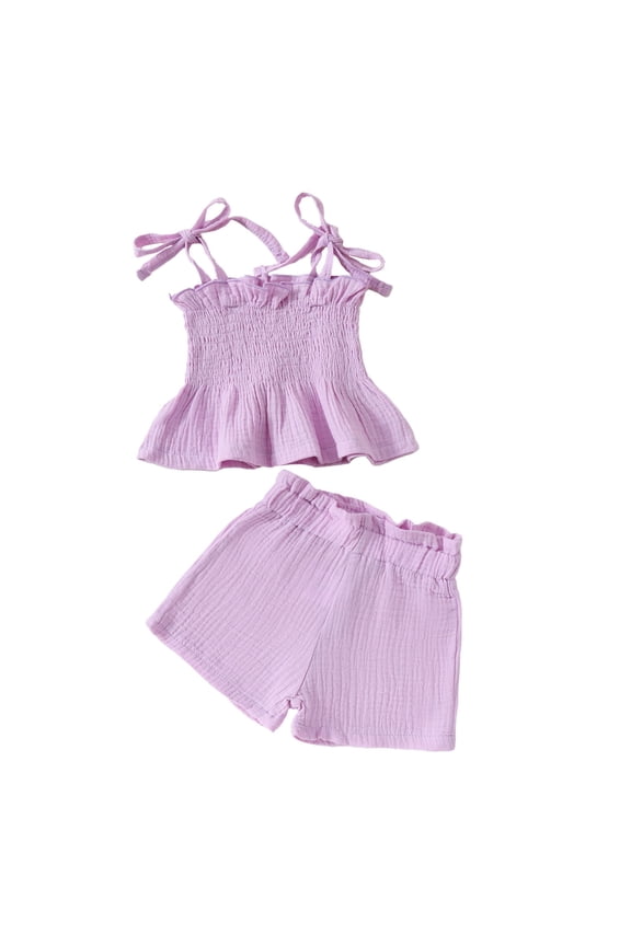 Summer Girls Clothing Sets Cool Girls Outfit Solid Color Clothing Sets Casual Sleeveless Camisole Shorts Sets