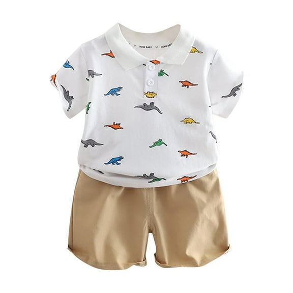 Uxgjfwu Summer Outfit for Kids Dinosaur Print Short Sleeve Shirts Collar T-shirt Shorts Sets Summer Boys And Girls Clothing Sets