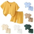 thumbnail image 1 of Uxgjfwu Summer Toddler Boy Outfits Casual Plain Print Crepe Gauze T Shirt Short Sleeve Shorts Set Sizes 1T-5T, 1 of 4