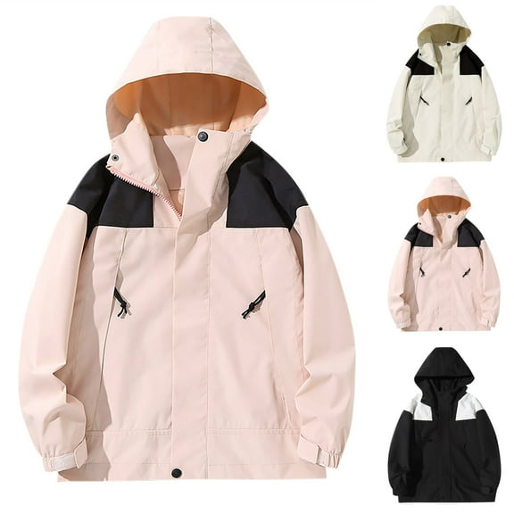 Uxgjfwu Teen Girls Windproof Jackets Boys Casual Jacket Long Sleeve Hooded Jacket Waterproof Solid Color Clothing Parkas Outerwear Jackets